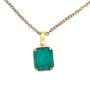 Vintage Green Glass Pendant Necklace | Gold Tone Chain